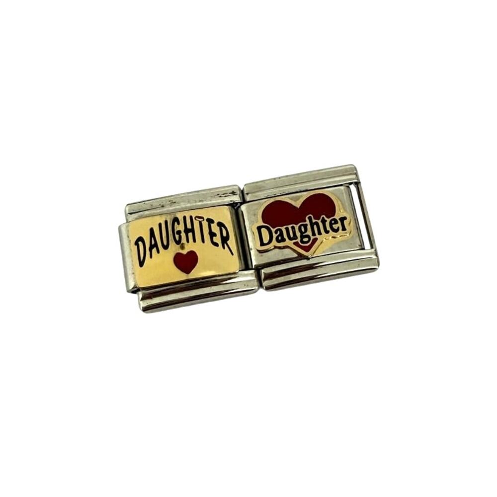 Daughter Red Heart Italian Charm Bracelet Link 2 x 9mm Stainless Steel Y2K NEW